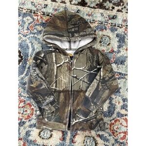 Bass Pro Shops Hoodie Boys 12m Brown Realtree Camo Full Zip Fleece Jacket GUC